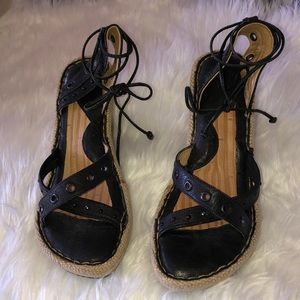 Born Leather Studded Lace Up Wedges